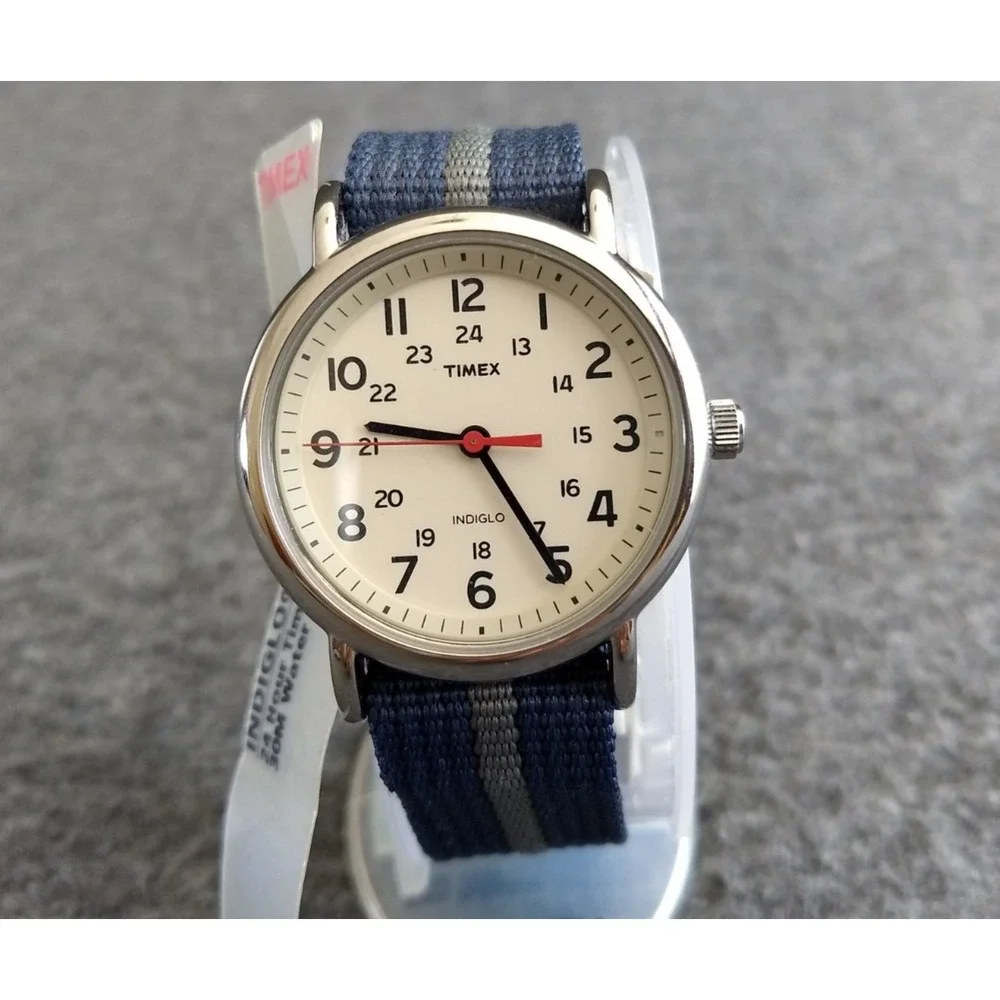 Timex‎ Indiglo Night Light Weekender Watch T2N654 Easy Read Blue Gray Strap NEW